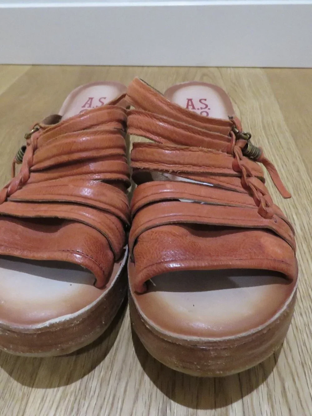 A.S. 98 Nicolls Leather Slip On Wedge Sandal Rust US 6.5/7 Boho Grunge Festival